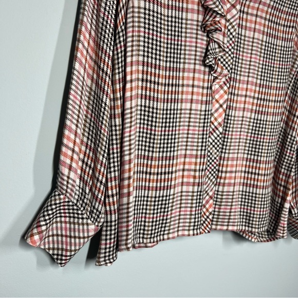 J.Jill Plaid Ruffle Blouse Womens M Fall Autumn Orange Pink  Button Up 100324 - Picture 2 of 8
